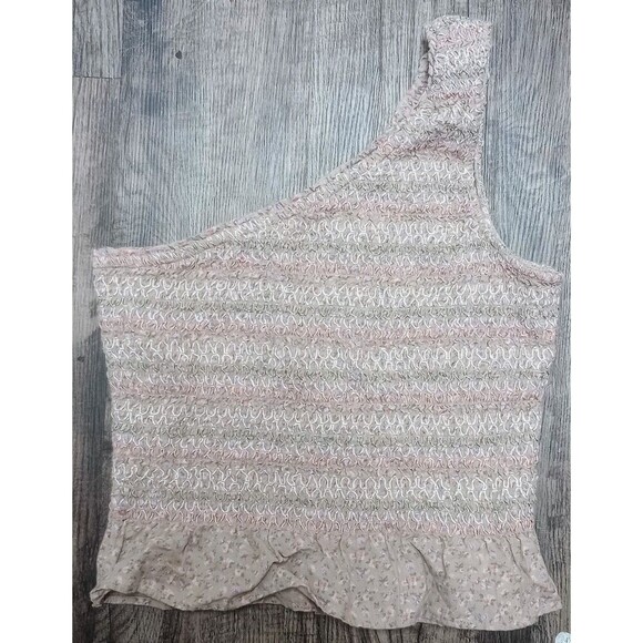 American‎ Eagle One Shoulder Beige Floral Hem Smocked Tank Medium - Picture 1 of 4
